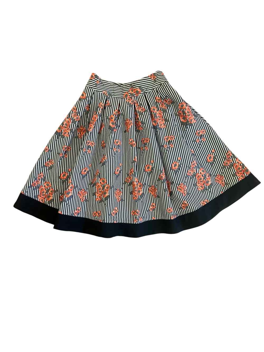 Gracia Black and White Stripe Orange Floral Skirt